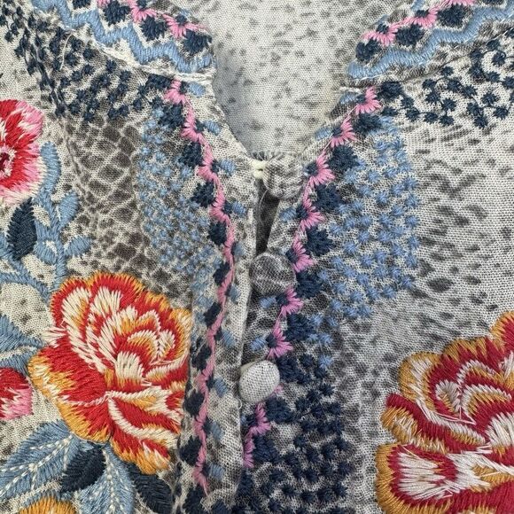 Savanna Jane Floral Embroidered Tunic Top 2X Boho Artsy Festival Flared Sleeves - Picture 7 of 11